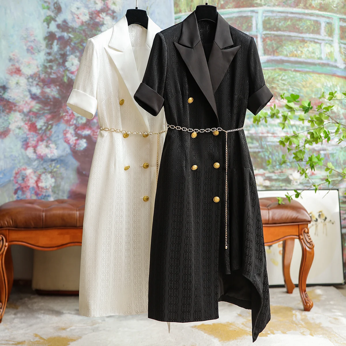 

Женское жаккардовое асимметричное платье, офисное приталенное платье из высококачественного шелка с воротником-стойкой, лето 2023