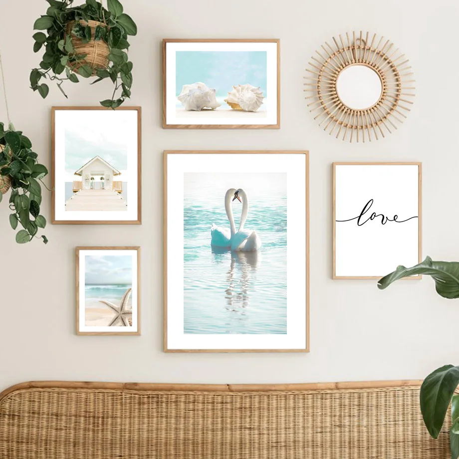 

Скандинавский Лебедь воздушный шар хижина настенное искусство Пальма пляжная Картина на холсте скандинавские плакаты и принты для декора ...