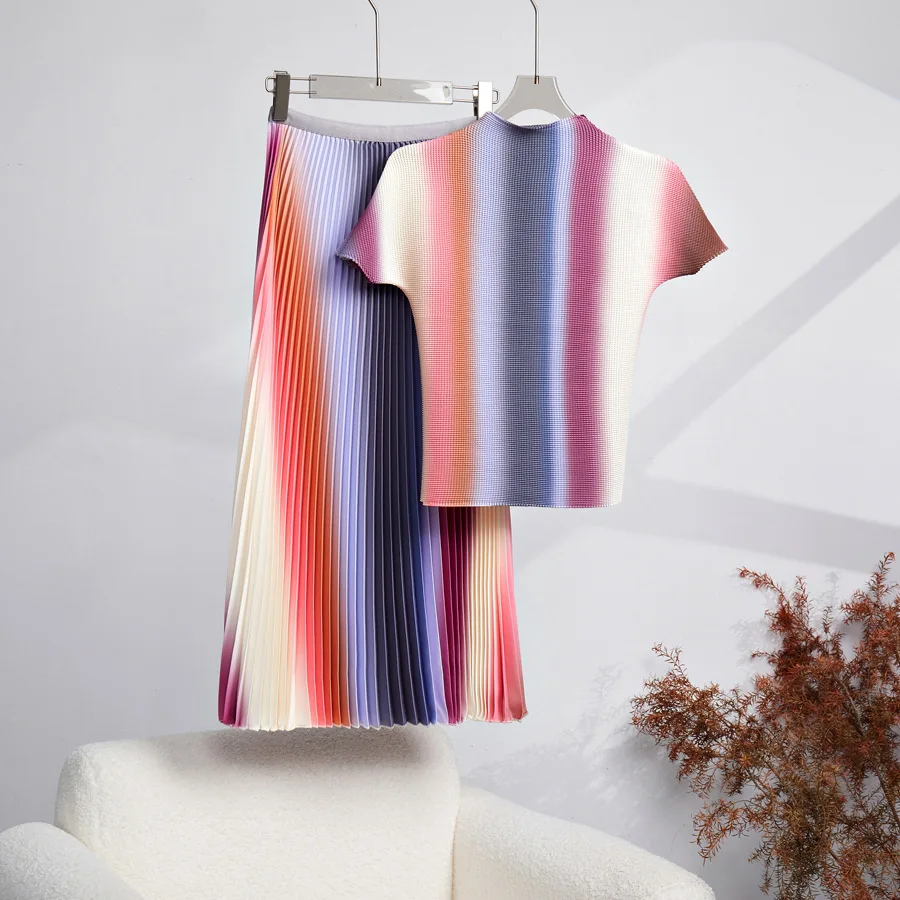 

Женское плиссированное платье Miyake, Корейская Высококачественная свободная одежда, модная брендовая элегантная одежда с коротким рукавом, Y2k