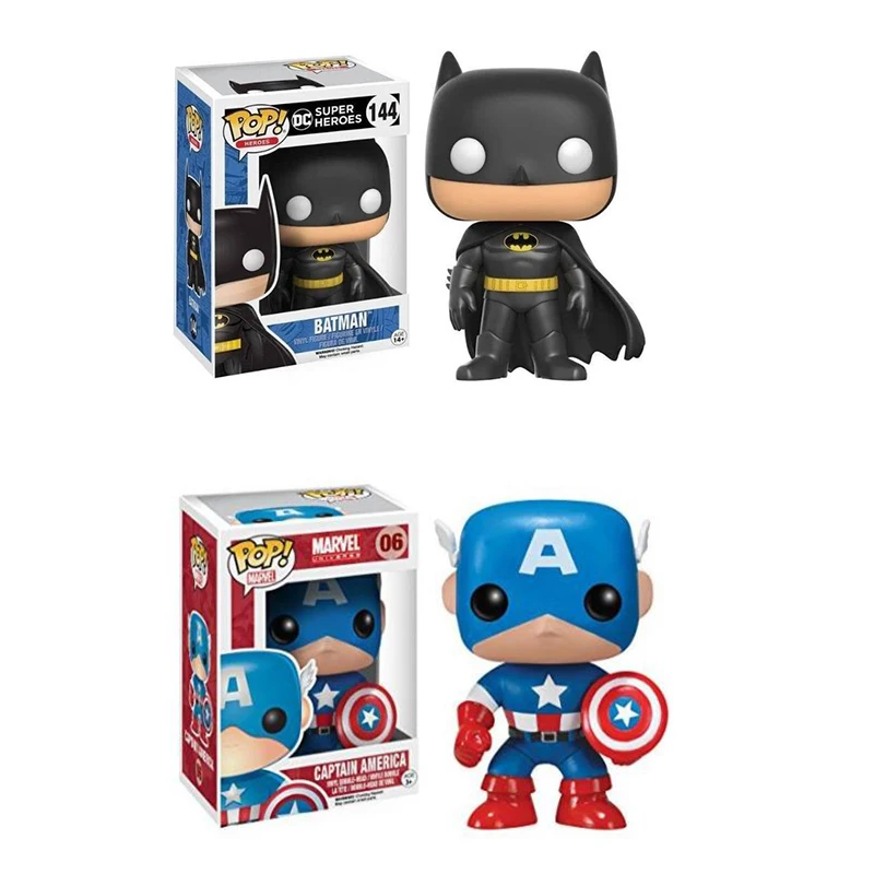 Фигурки супергероев Funko POP MARVEL Капитан Америка 06 # DC DOMICS, Бэтмен 144 #, виниловые куклы, модель, игрушки для детей, подарок на день рождения