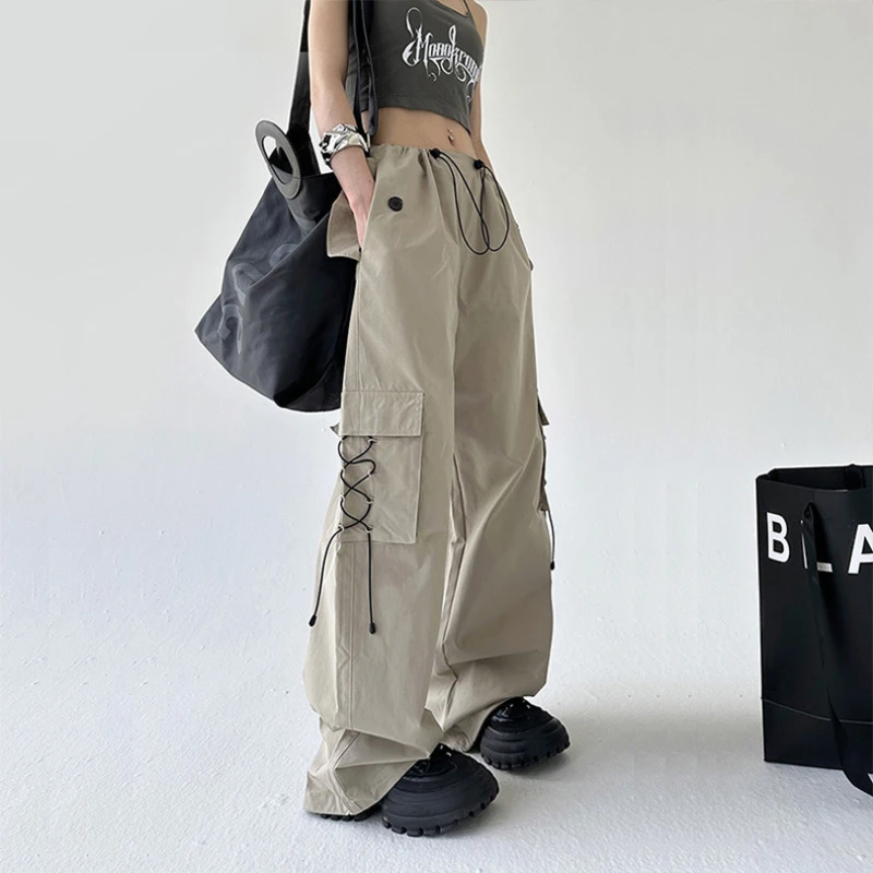 

Женские брюки-карго с высокой талией, повседневные свободные прямые брюки с широкими штанинами и большими карманами, 2023