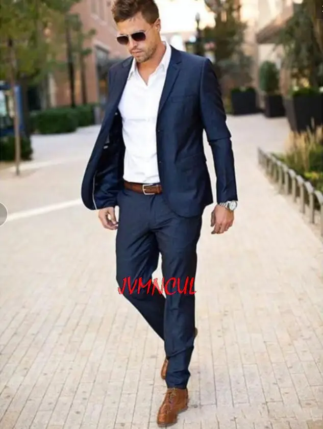 

Navy Blue Men Suit Fashion Groom Suit Wedding Suits For Men Slim Fit Groom Tuxedos For Best Man(Jacket+Pants)