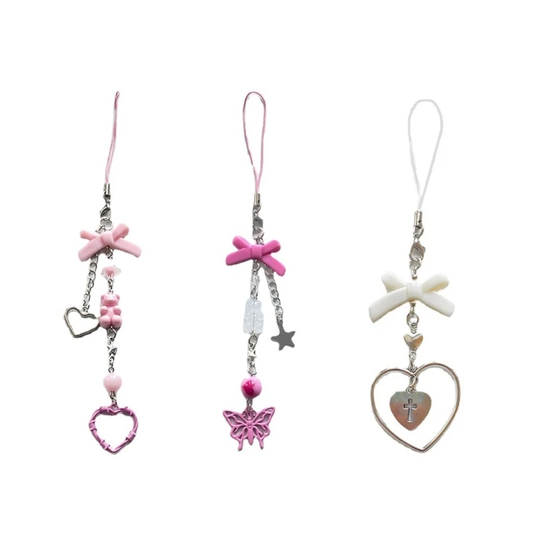 

Bowknot Heart Pendant Phone Straps Lanyard Pocket Keychain Strap 57BD