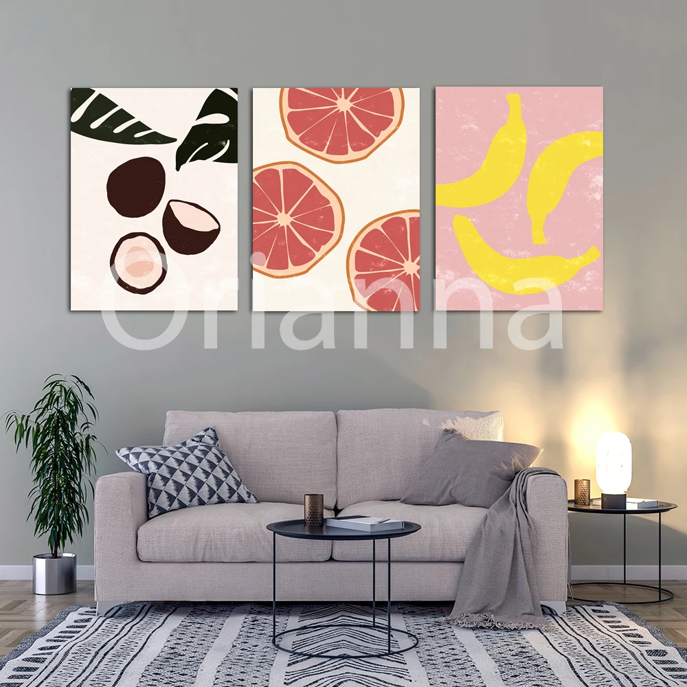 Картина на холсте с изображением цитрусовых авокадо бананов грейпфрутов кокоса
