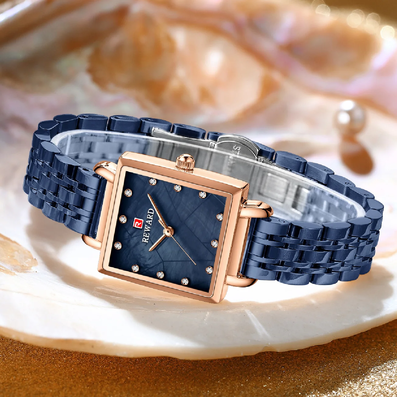 REWARD Women's Watches Fashion Square Quartz Watch Waterproof Ladies Simple Rose Gold Steel Luxury Women Wrist Watch With Box enlarge