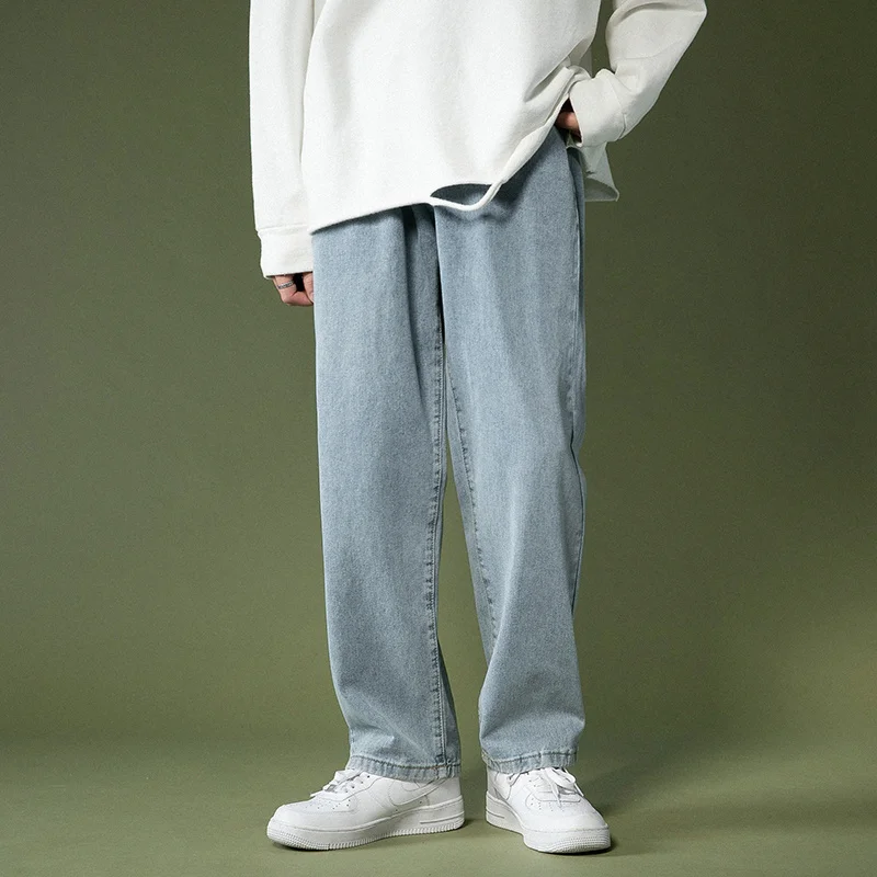 Blue Black Baggy Jeans Men Fashion Retro Harajuku Straight Jeans Men Japanese Streetwear Hip-hop Loose Denim Pants Mens Trousers