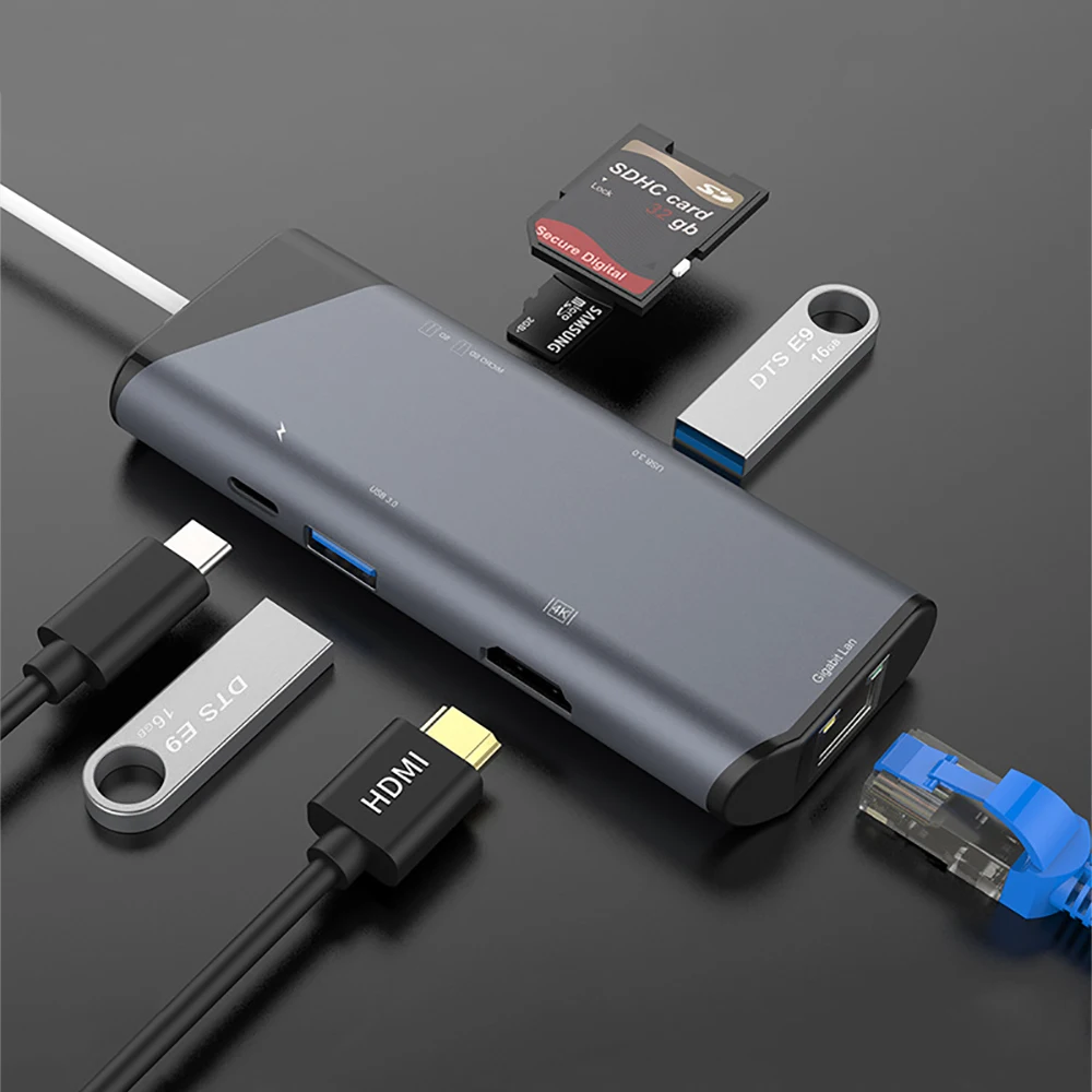 USB 3.0 Type-C к HDMI 4K адаптер Thunderbolt USB C концентратор с RJ45 USB 3,1 TF SD ридер слот PD для MacBookPro Air USB C разделитель