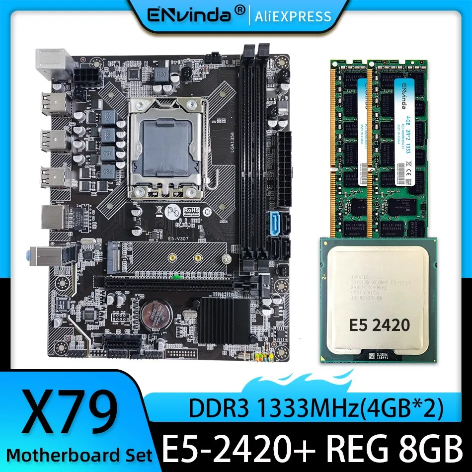 X79 Motherboard LGA 1356 Set Combo With Xeon E5 2420 Processor CPU 1PC X8GB/2pcs X 4GB DDR3 ECC REG RAM Memory M.2 NVME PC3 Kit