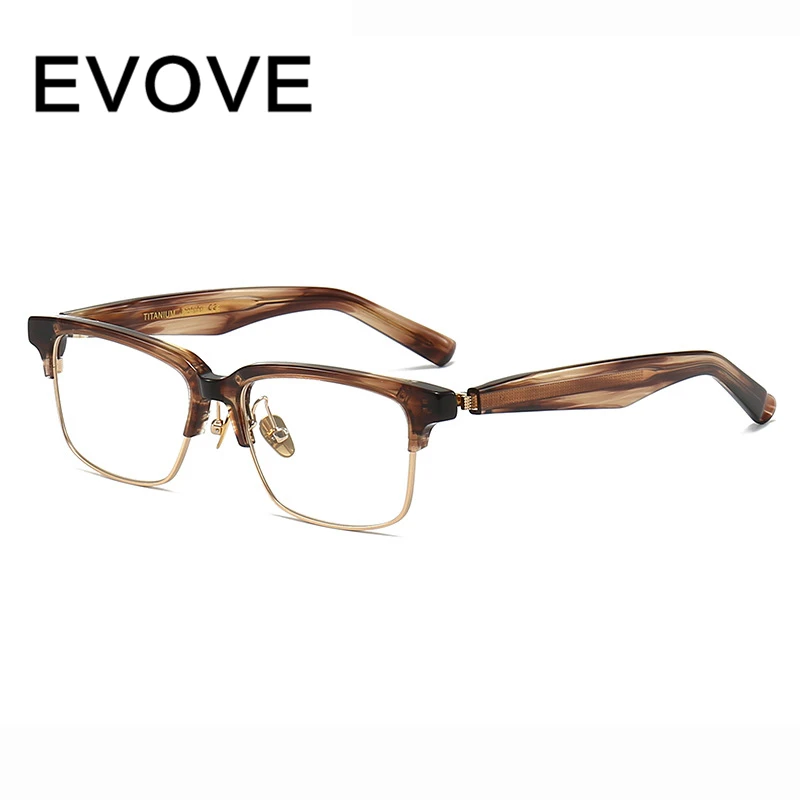 Evove High-end Reading Glasses Men Women Semi Rimless Eyeglasses Frame Men Acetate Tortoise Diopter Myopia Optical Spectacles