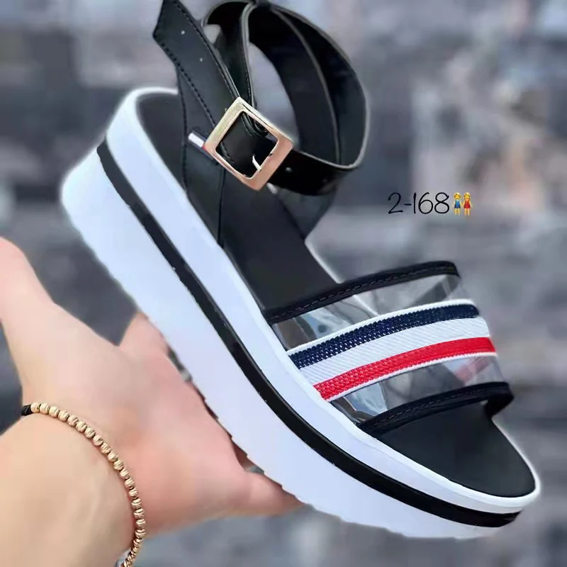 

2022 New Women's Summer Platform Sandals Shoes Woman Concise Gingham Mixed Color Sandalias Mujer Heel High 6cm Casual Sandals