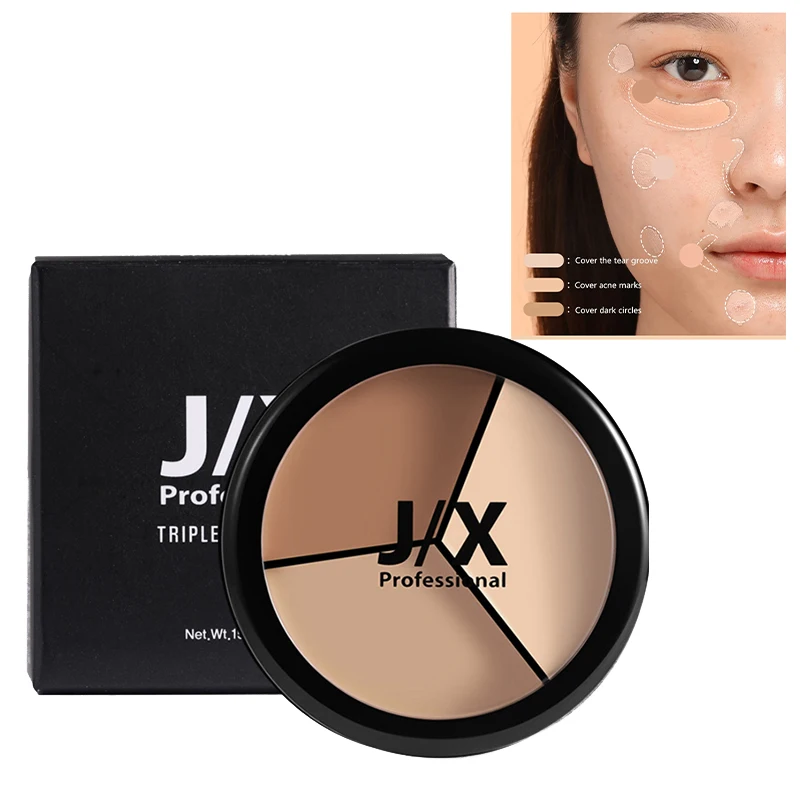 J/X Tricolor Concealer Plate Covers Black Eye Circles Waterproof And Sweat Proof Durable Natural Concealer Foundation Make-up
