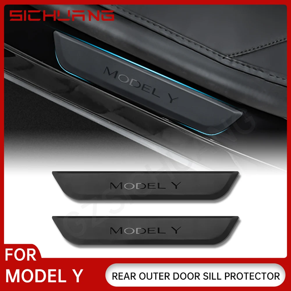 

2PCS Car Door Sill Protection Cover Anti-Scratch Rear Door Sill Protector Stickers For Tesla Model Y 2020 2021 2022 2023