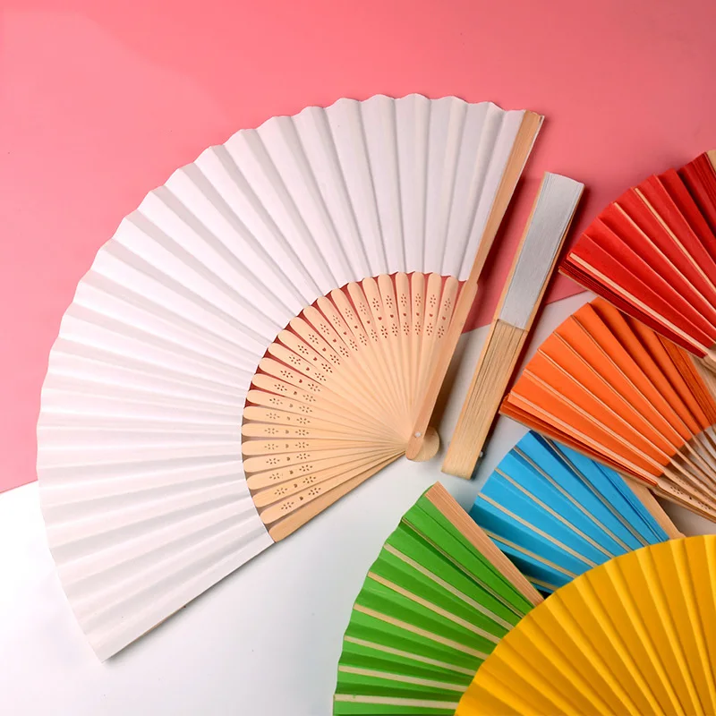 

White Paper Fan Diy Children'S Coloring Painting Color Mini Blank Small Folding Fan Party Gift Chinese Decoration