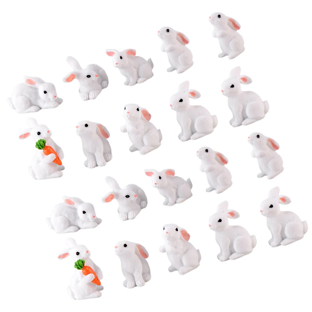 

20 Pcs Ornament Kids Cute Animal Figure White Rabbit Easter Rabbit Figurine Easter Bonsai Statue Child