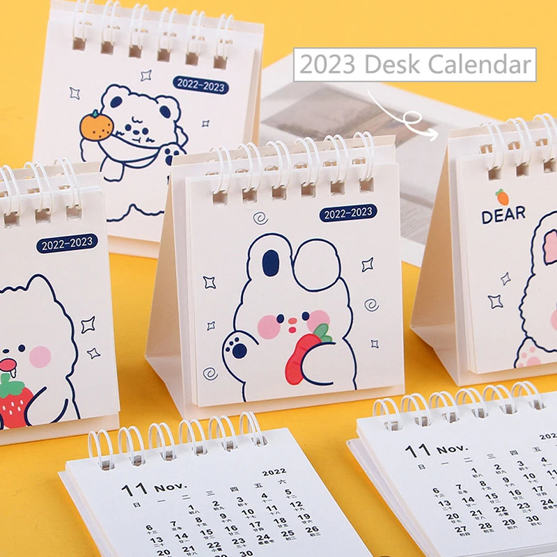 

2023 Cute Cartoon Rabbit Desktop Mini Calendar Daily Schedule Table Planner Yearly Agenda Organizer Office Supplies