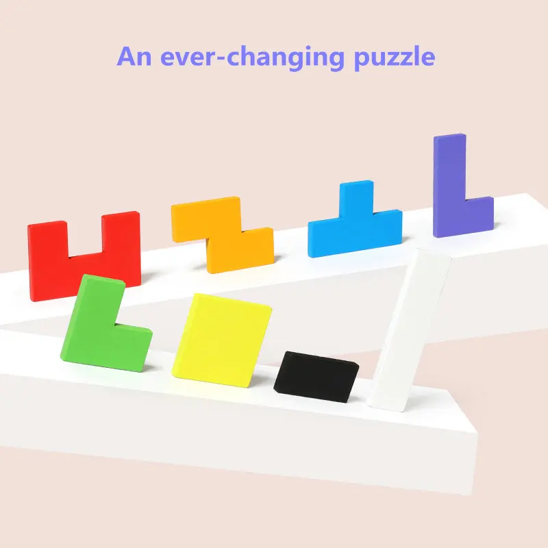 Children Intellectual Educational Montessori Colorful Jigsaw Board Puzzle Tetris game Baby Wooden Toys Puzzles Toy For Kids Gift | Игрушки и