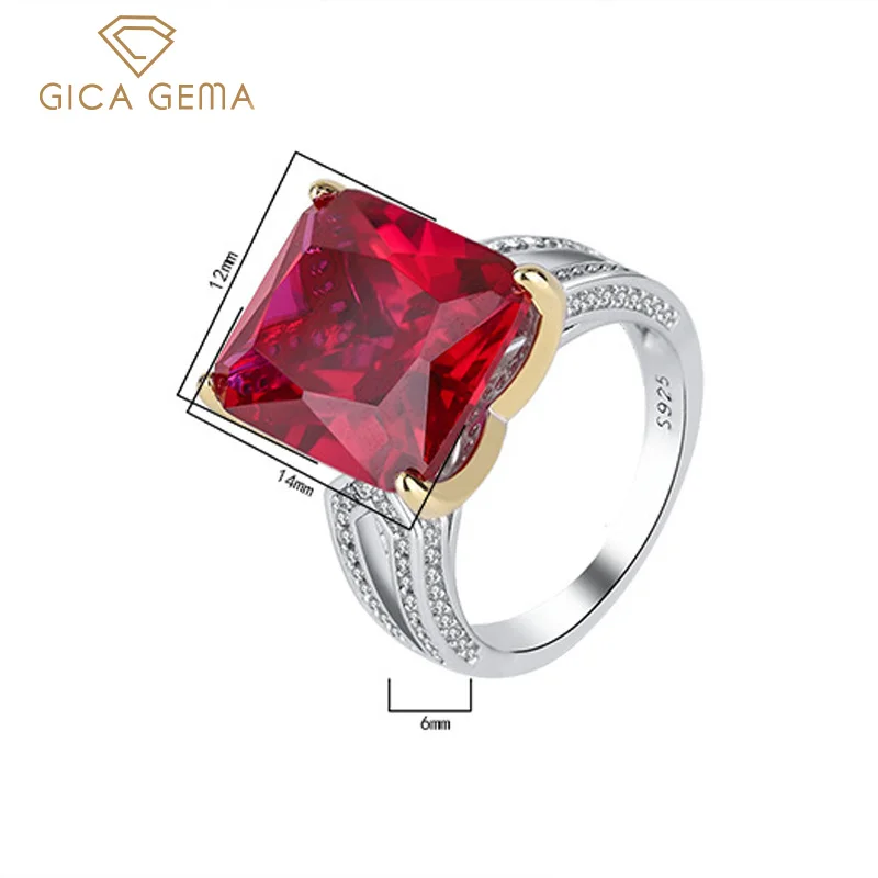 

GICA 100% 925 Sterling Silver 12*14mm Emerald Ruby Gemstone Rings For Women Sparkling Wedding Party Fine Jewelry Wholesale Gift