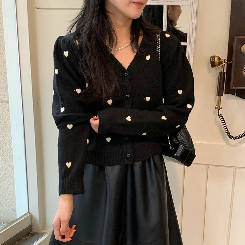 Жаккардовый женский кардиган Love Heart 2024 однобортный верхний костюм с v-образным
