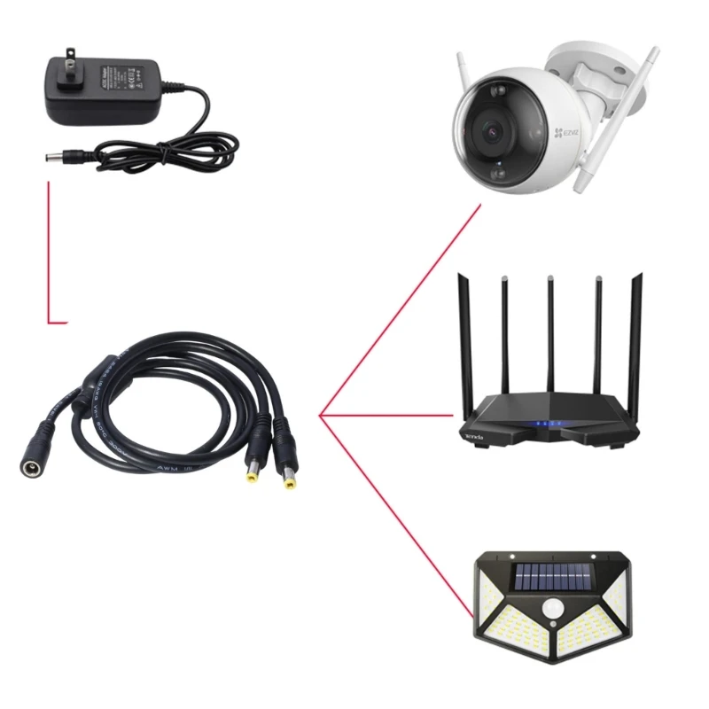 DC Power Splitter Cable 5.5mmx2.5mm Female Plug to 2/3 Male Splitter Connector Cable Adapter for Security Camera