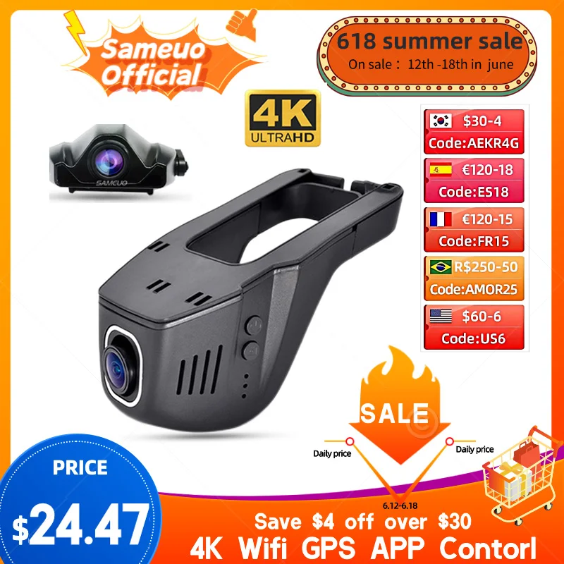 Sameuo U680Pro Dash Cam 4K Rear View Auto Dashcam For Car Camera 2160P  Video Recorder Reverse Dvr WIFI 24H Parking Monitor