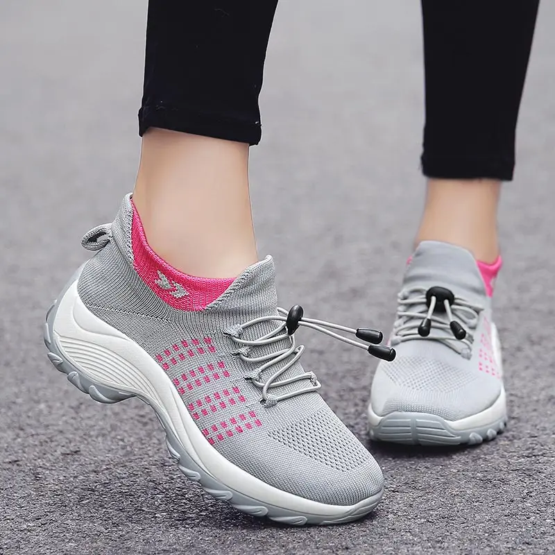 

Large Size Platform Height Socks Sneakers Women Running Shoes for Female Wedge Sports Shoes Woman Sport Shoes Gray Knit A-1202