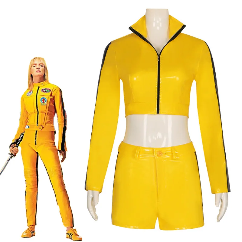 Kill Bill Vol.1 Cosplay Costume Top Shorts The Bride Bill Yellow Navel Exposed Suit Movie Role Play Halloween Party Women