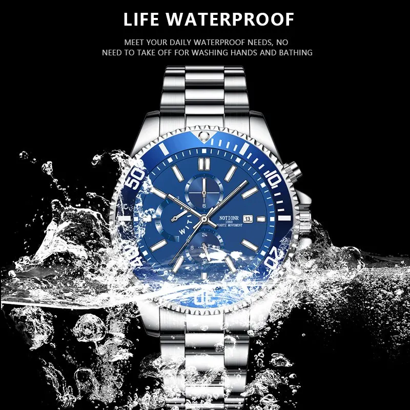 Luminous Clock Men Business Waterproof Calendar Date Stainless Steel Quartz Wrist Watch 3