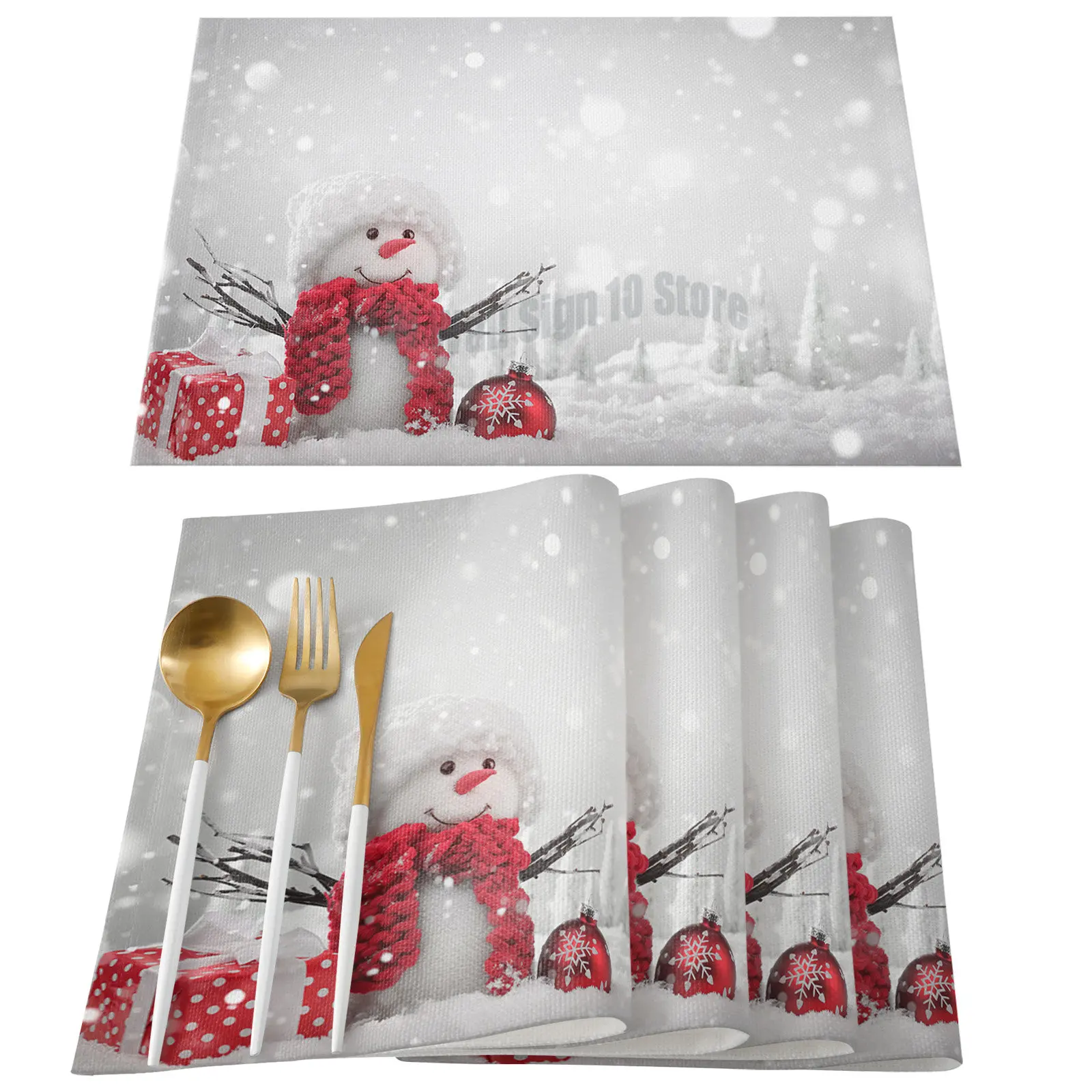 

4/6 Pcs Placemat Christmas Snowman Gift Kitchen Placemat Christmas Coffee Dining Table Mats Coaster Pad