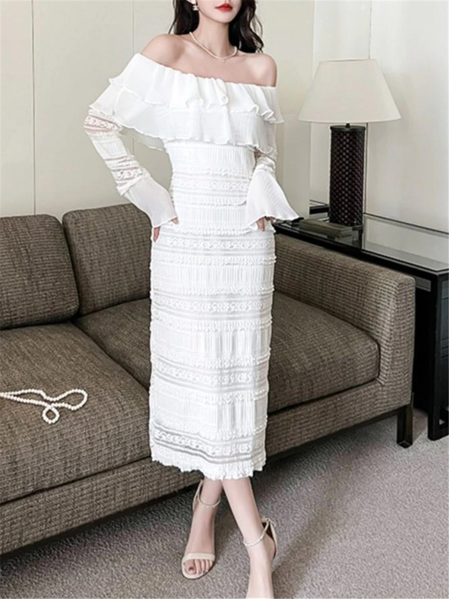 

White Dress For Women Summer New 2023 Fashion Party Prom Off Shoulder Vestidos Office Lady Elegant Korean Dresses Slim Clothes