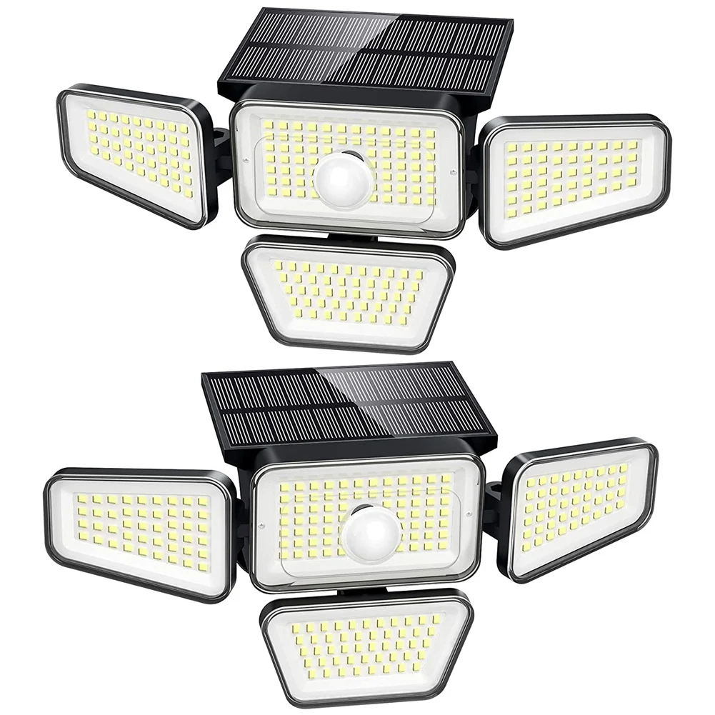 

Solar Lights Outdoor 270 LED 3000LM Motion Sensor Light IP65 Waterproof 4 Heads 3 Modes Wide Angle 6500K (2 Pack)