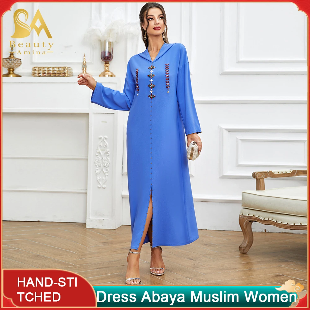 Abayas For Women Abayat New Blue Gold Tube Rhinestone Hooded Dress Summer Dresses 2022 Turkey Long Dress Abaya Robe Zara Dress