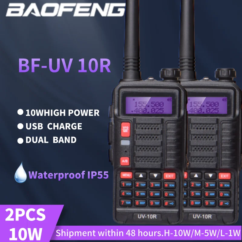 Baofeng UV-10R Walkie Talkies Profesional High Power 10W Long Range Dual Band VHF UHF Two Way Radio CB Ham Transceiver BF uv 10r
