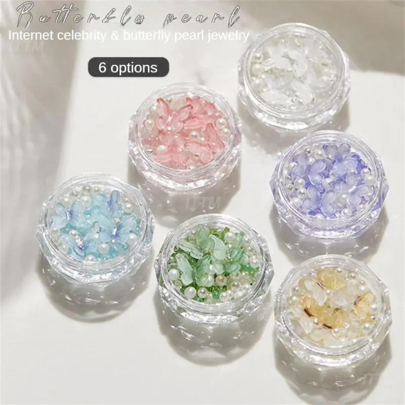 

Украшения для дизайна ногтей, жемчужная бабочка, 6 цветов, искусственные украшения для ногтей, аксессуары для ногтей