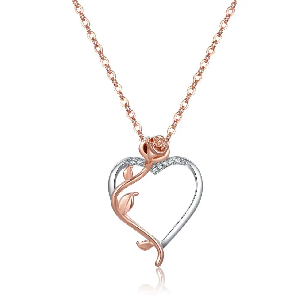 

Simple Heart-shaped Two-color Rose Necklace with Geometric Versatility and Personalized Zircon Necklace