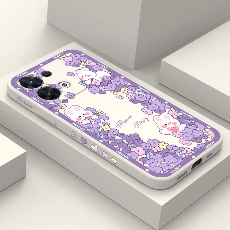 

Flower Rabbit Phone Case For OPPO Reno 8 8T 8Z 7 7Z 6 5 F19 F9 Pro 4G 5G Liquid Silicone Cover