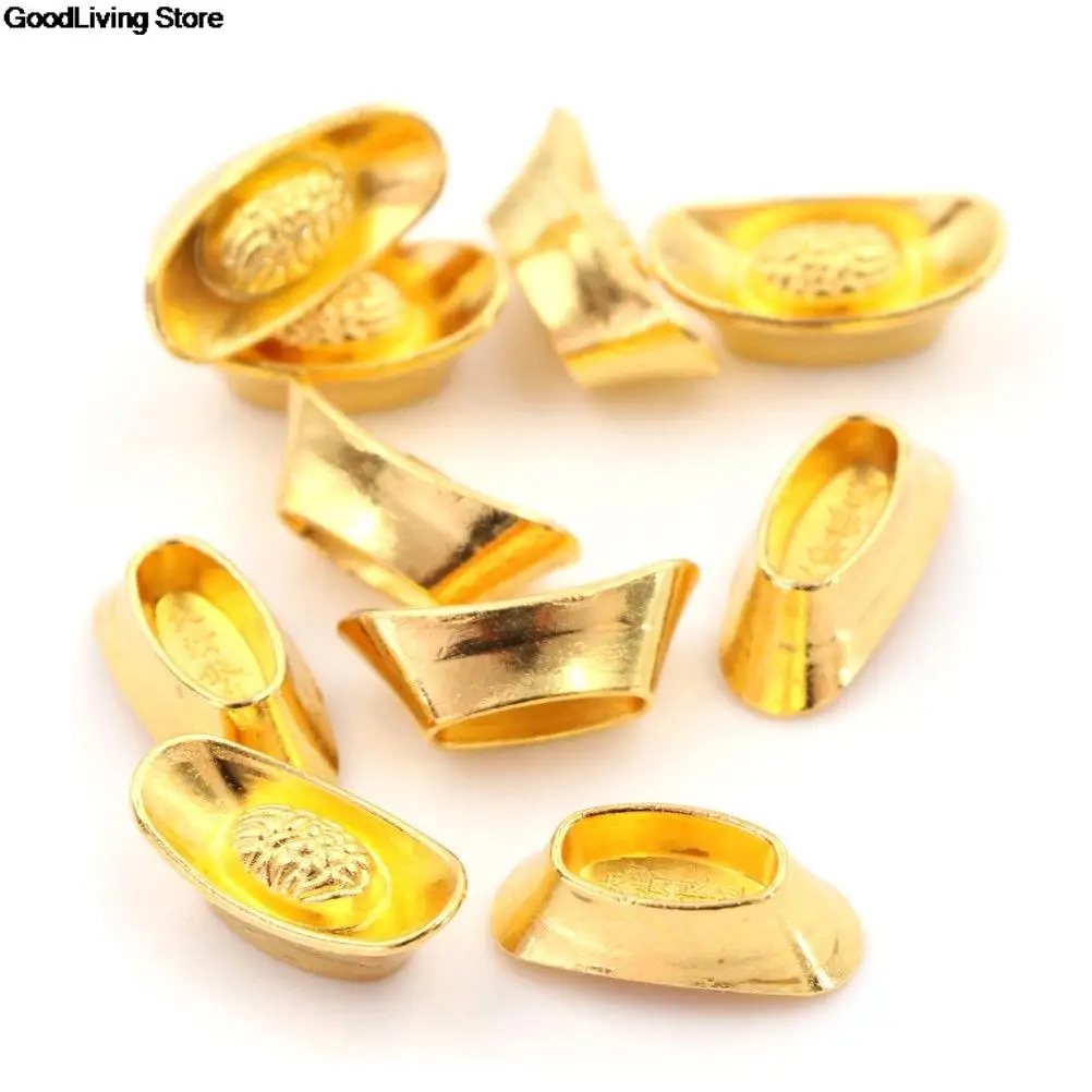 

10pcs Chinese Gold Ingot Ornament Lucky Yuanbao Fengshui Decor Mascot Metal Crafts Feng Shui Auspicious Lucky Crafts