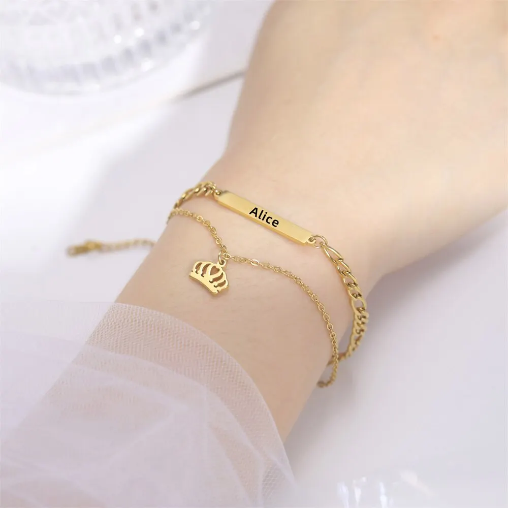 

Lemegeton Персонализированный браслет с именем короны на заказ, браслет для новорожденных, браслет из нержавеющей стали, кубинская цепь, ювелирные изделия, детские подарки