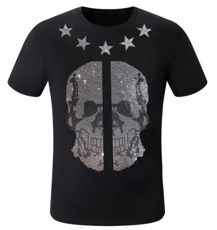 

BORUNKE Fashion Rhinestones Men tees Men Women's T-shirt Clothing pullover tees Hip Hop T-shirt tees