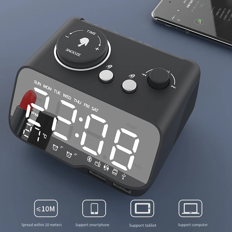 

Alarm Clock bluetooth Speaker Digital FM Radio Temperature Snooze Brightness Dimmer Bedroom Sleep bluetooth Timer Table Clock