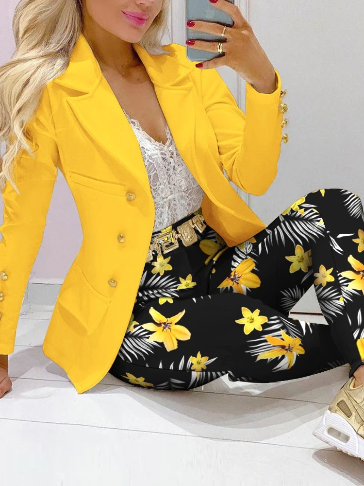 Print Women's Pant Set Elegant Casual Blazers+ Pants Suits Female 2023 New in Spring and Autumn Fashion Trouser Sets Outfit