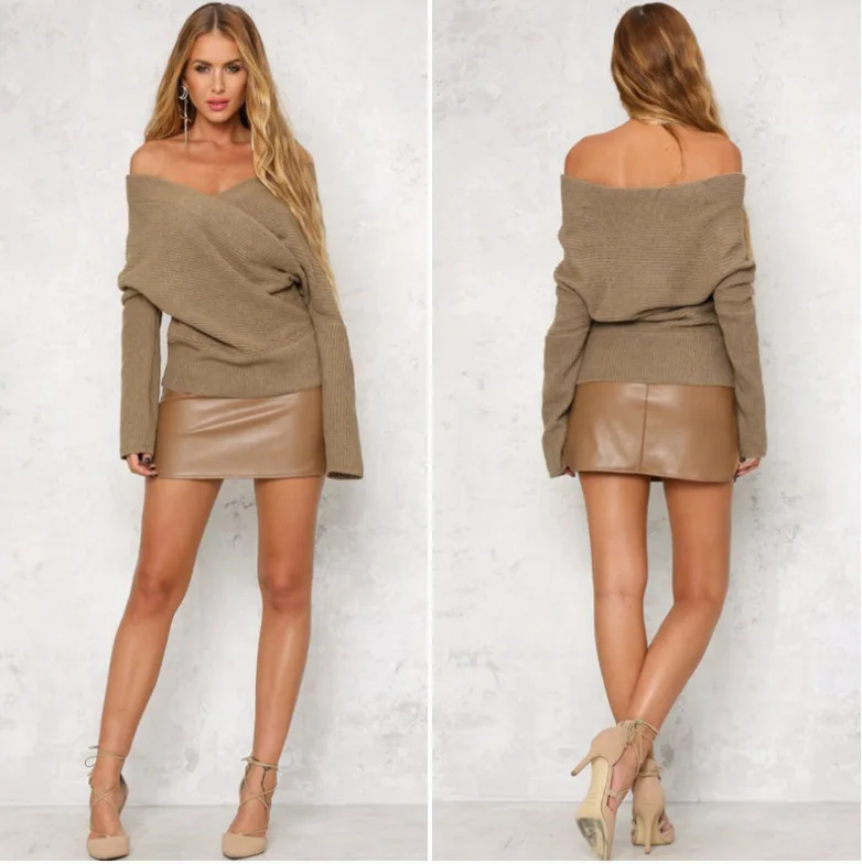 

Женский джемпер с открытыми плечами, трикотажный пуловер с V-образным вырезом и открытой спиной, 2022