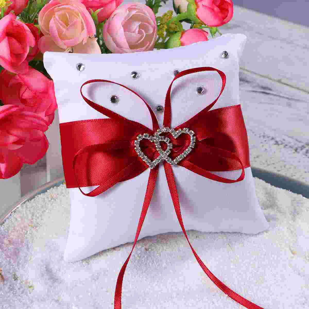 

Ring Flower Girl Bearer Pillow Pillows Basket Wedding Baskets Set Weddings Holder Rhinestone Case Linen Party Favor Box
