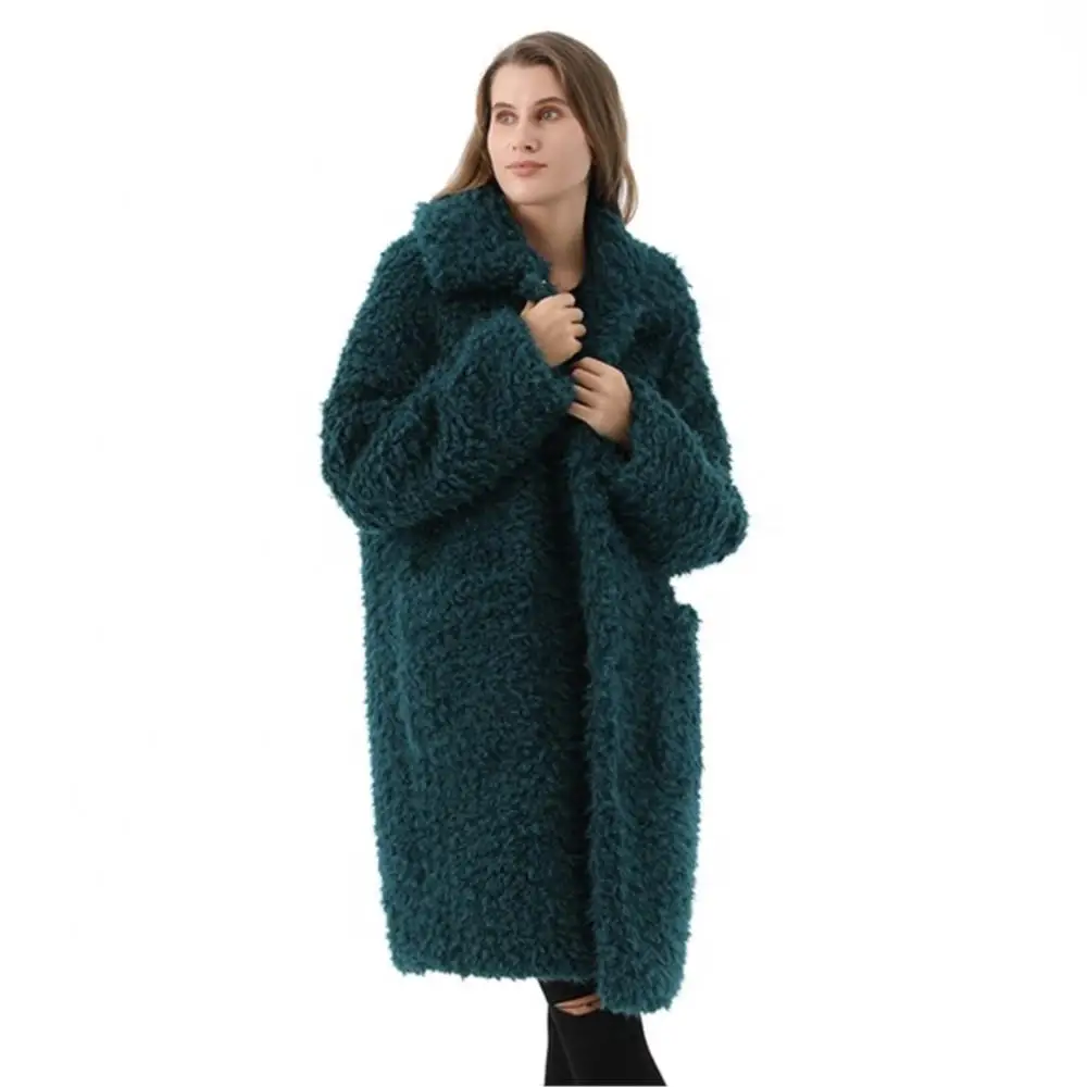 Women Winter Long Warm Real Fur Fox Jackets Pure Color Button  Lapel Real Raccoon Fur Coat Leisure Big Pocket Women's Fur Coat