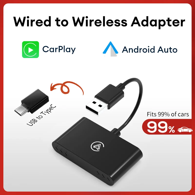 

Беспроводной адаптер CarPlay, проводной и беспроводной адаптер Carplay для Apple/USB A/Type-C, Автомобильный USB-адаптер для подключения Plug And Play