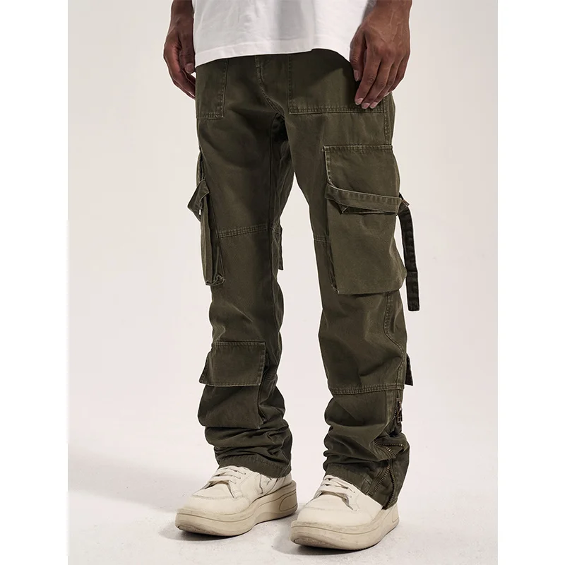 

2024 High street VUJADE style old retro multi-pocket straps men's high quality tooling cargo casual trousers KZ833