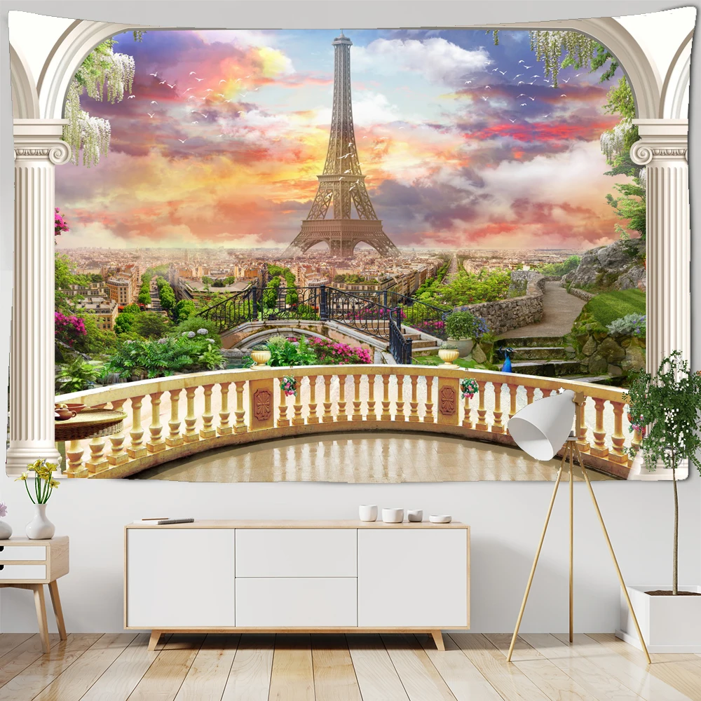 Красивый пейзаж башни с принтом гобелен настенный хиппи полиэфирная ткань