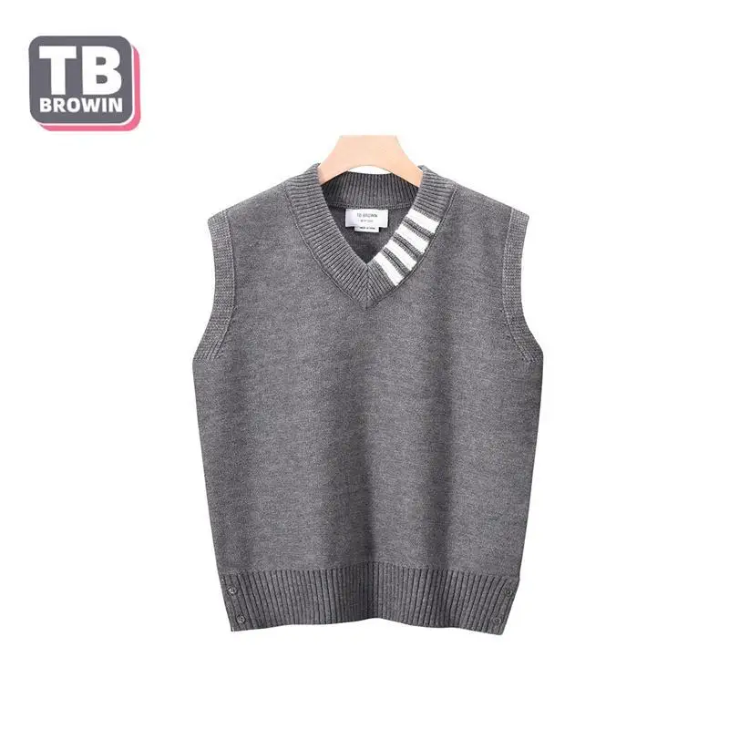 

Tb Browin Thom Men's Tide Brand Wool Vest English Four-bar V-collar Vest Luxury Autumn Bottomed Shirt To Keep Warm