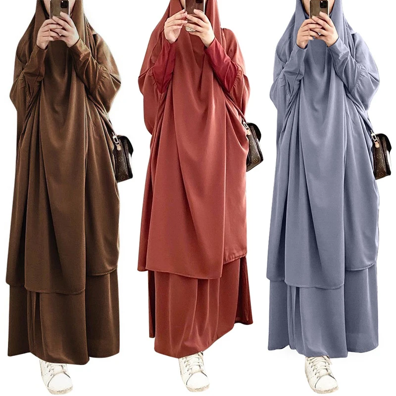 

Мусульманское платье для молитвы комплект из 2 предметов Nida Abaya Jilbab для женщин, мусульманская скромная одежда Рамадан, длинное платье и юбка ...