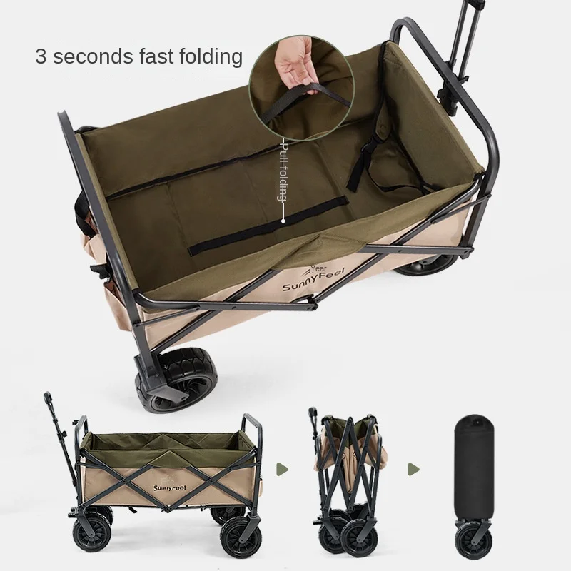 

Outdoor Tractor Seaside BBQ Camper Cart Picnic Trailer Camping Folding Car Grass Land Kids Toys Vegetable Garden Tools Foldable