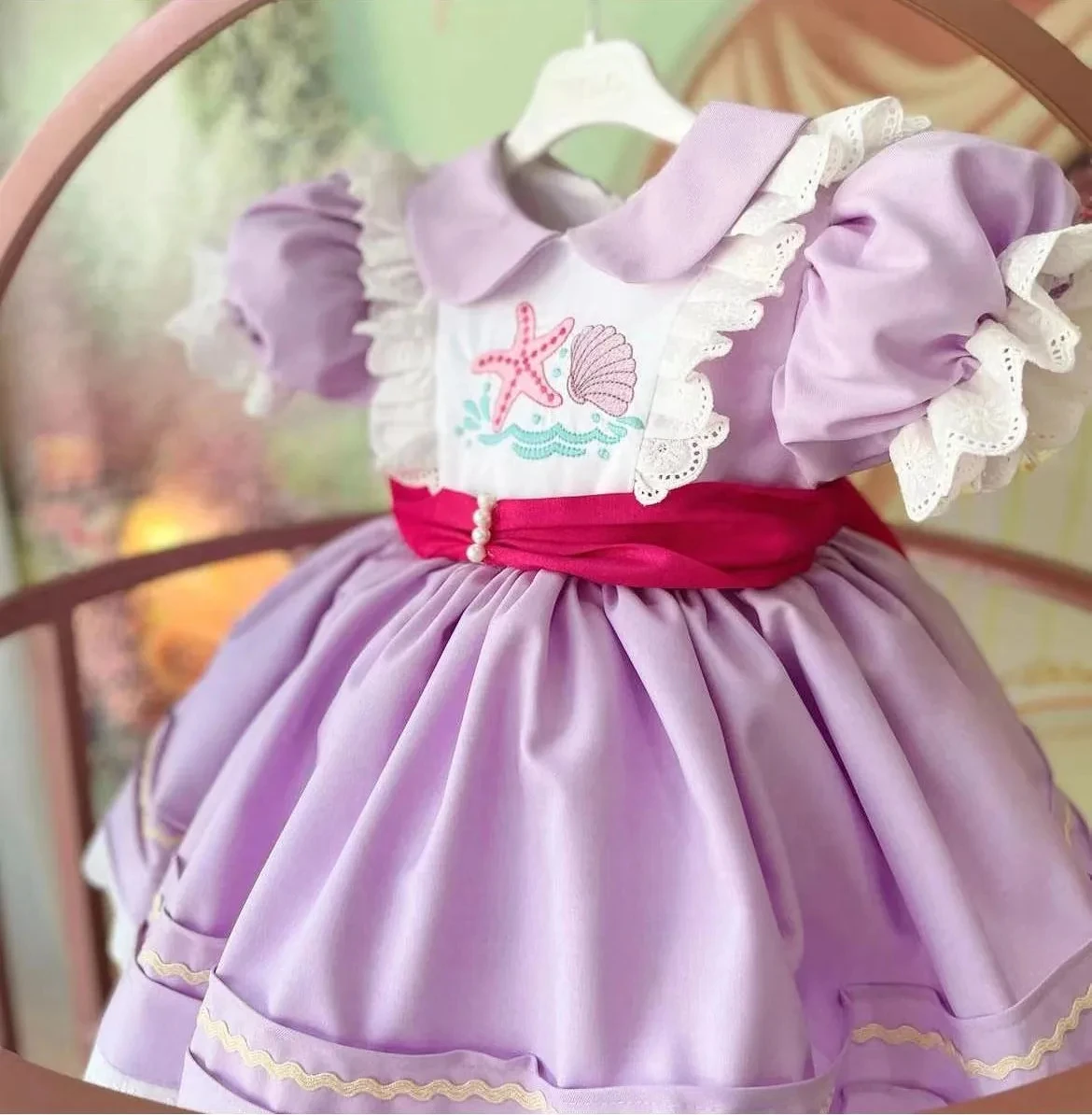 Летнее платье для маленьких девочек с фиолетовыми ракушками морскими звездами и